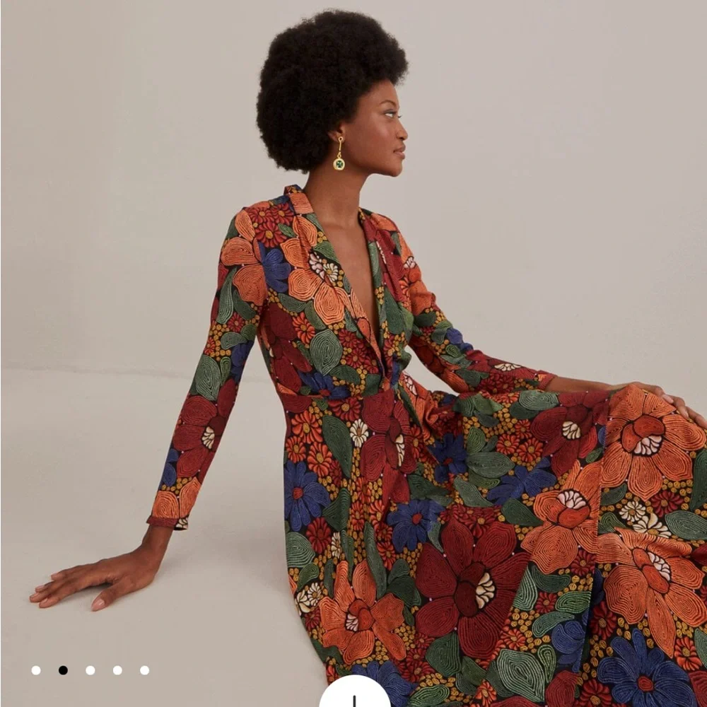 Farm Rio Black Stitched Flowers V Neck Maxi Dress from Anthropologie- Size Large - Picture 3 of 16